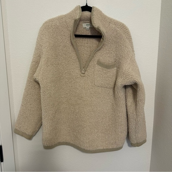 AERIE Sherpa Super Soft Pullover Sweater Quarter Zip Size Small Women's - Picture 2 of 10